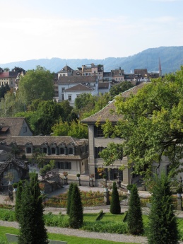 View of Zurich from hillside garden