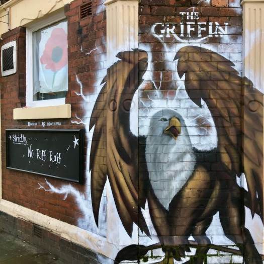 The Griffin Pub, Bolton with strictly no riff raff sign