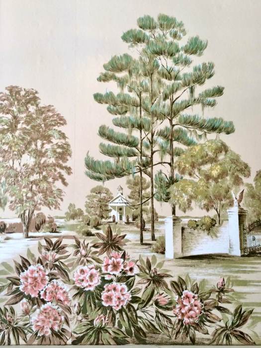 Wallpaper pattern - garden with rhododendron and trees